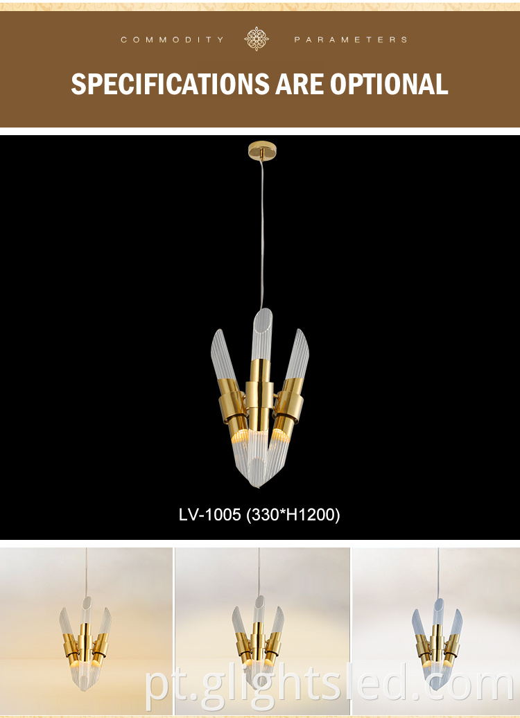 G-Lights moderno e luxuoso interior decorativo de cabeceira de vidro dourado com candelabro LED lustre pendente